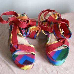 Liliana Rainbow Platform Shoes Size 9, Ankle Strap